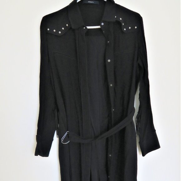 MO&Co Dresses & Skirts - MO&CO long black shirt dress with fringe and silver studs